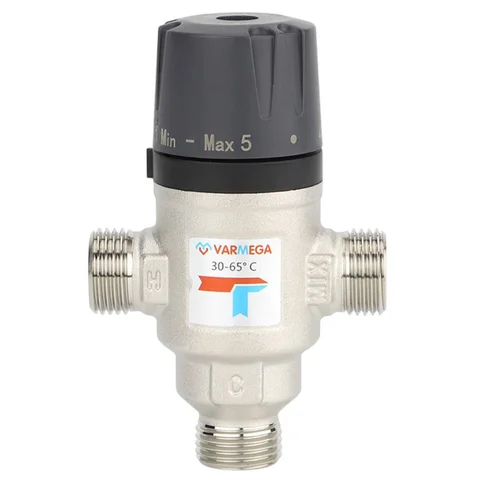 Клапан термосмесительный VARMEGA НР 3/4", 30-65гр.С, Kvs 1.6, боковое смешение, VM17202