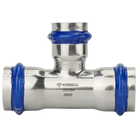 Тройник VARMEGA раструбный Inox Press переходной 28x22x28