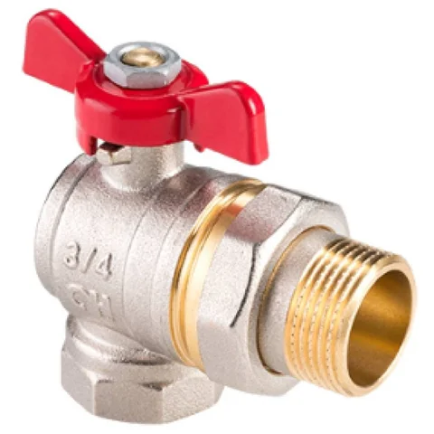 Кран шаровой латунный угловой MVI Ду 20 PN25 вн-американка, бабочка AquaHit
