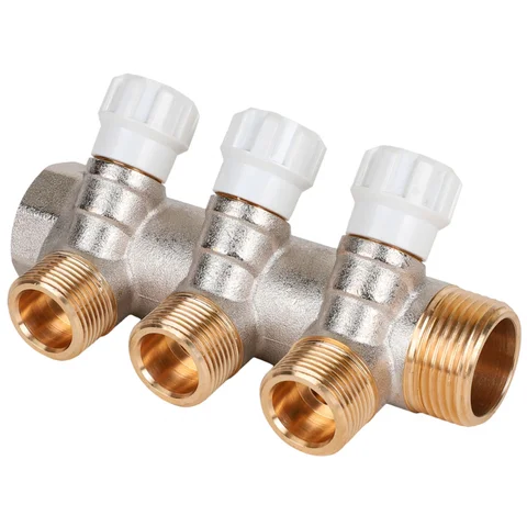 Коллектор латунный MVI 1"x3/4"x3 выхода, с регулирующими вентилями