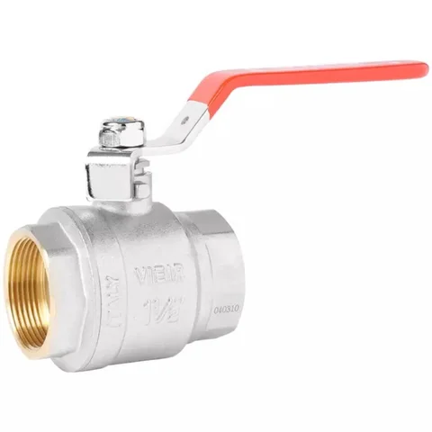 Кран VIEIR шаровый 3/4" ВВ, красная ручка, никель (80/10) VR200-02