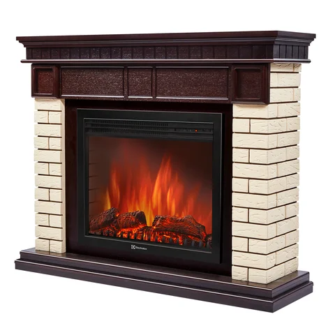Каминокомплект: Очаг Electrolux EFP/P-2520LS N, портал Bricks 25 камень бежевый, шпон темный дуб