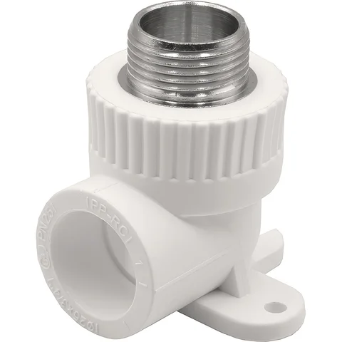 Угольник THERMOLIGHT комбинированный PP-R НР с креплением 25х3/4" белый (10/80)